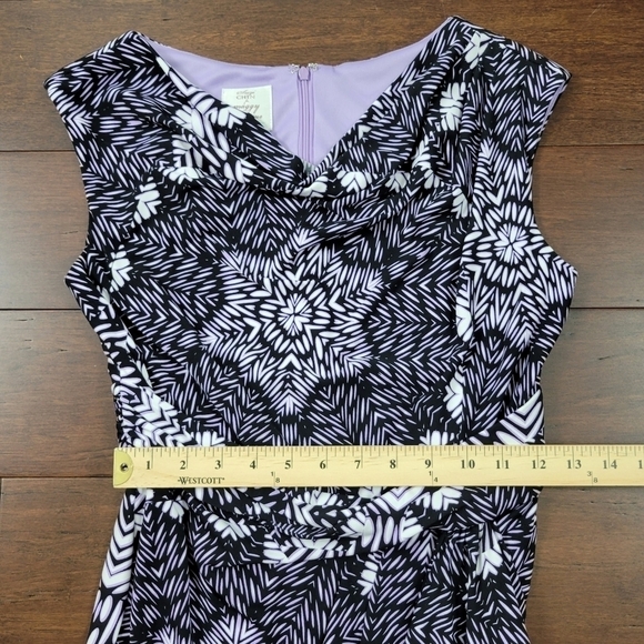 Suzi Chin for Maggy Boutique Sleeveless Drapey Sheath Dress Size 4 Purple Black - Picture 7 of 8